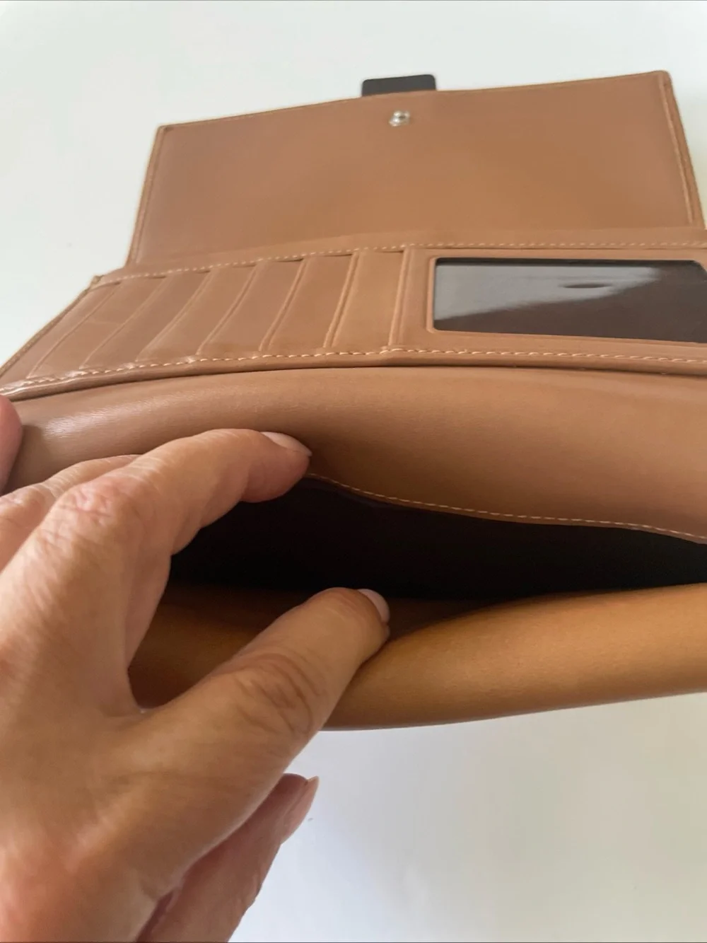 Coach Tan and Dark Brown Leather Buckle Continental Wallet